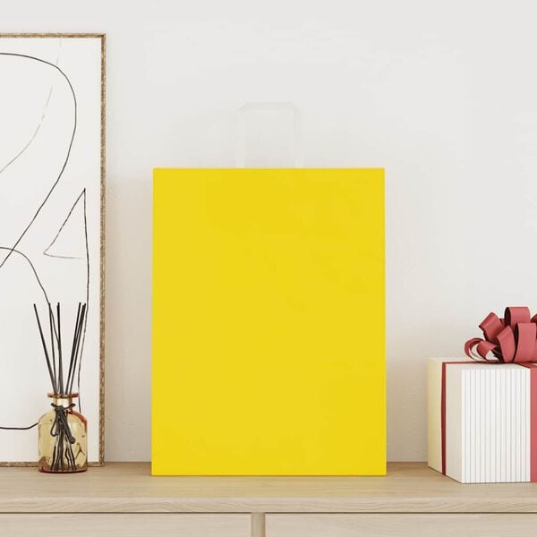 vidaXL Papirposer 50 stk med h&aring;ndtak gul 32x12x42 cm