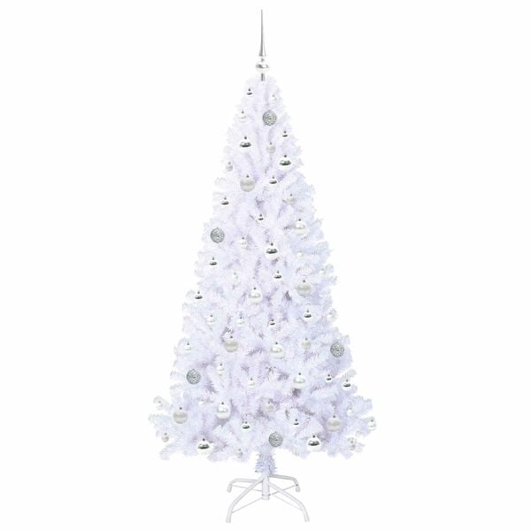 vidaXL Kunstig juletre med 300 LED med stativ Hvit 180 cm PVC og st&aring;l