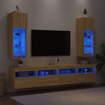 vidaXL TV-benker med LED-lys 2 stk sonoma eik 30,5x30x90 cm