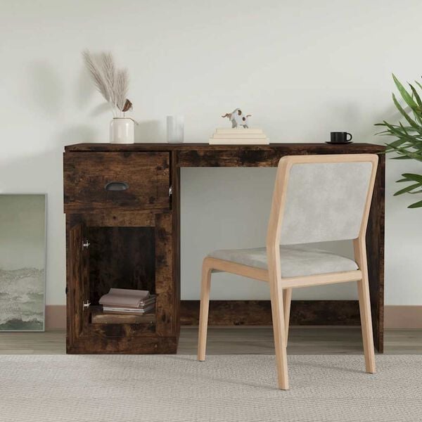vidaXL Skrivebord med skuff røkt eik 115x50x75 cm konstruert tre