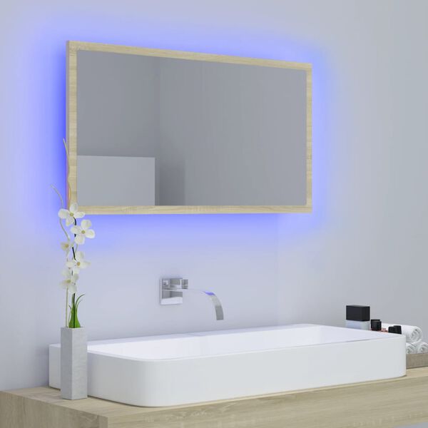 vidaXL LED-badespeil sonoma eik 80x8,5x37 cm akryl