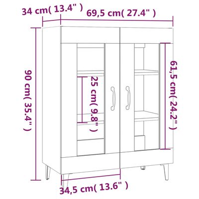 vidaXL Skjenk høyglans hvit 69,5x34x90 cm konstruert tre