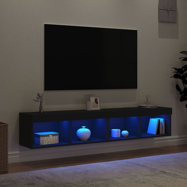 vidaXL TV-benker med LED-lys 2 stk svart 80x30x30 cm