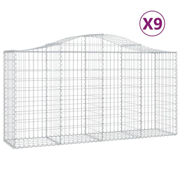 vidaXL Gabionkurver buede 9 stk 200x50x100/120 cm galvanisert jern