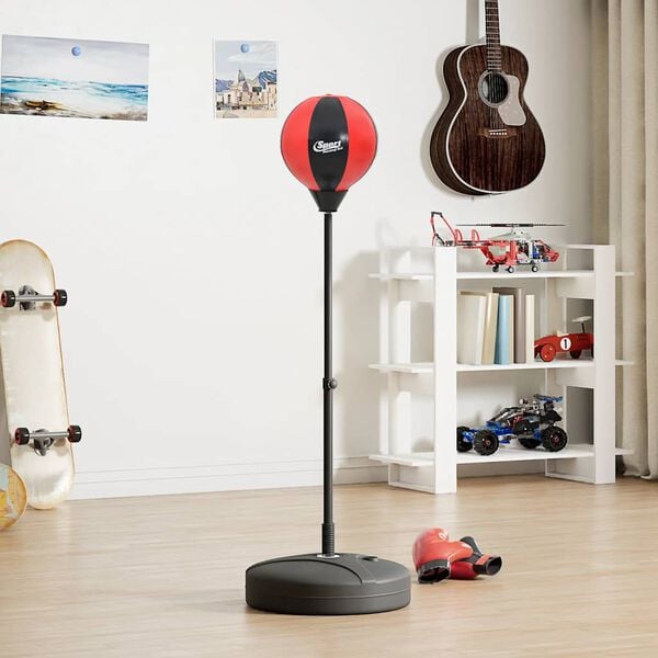 vidaXL Bokseballsett med hansker og pumpe justerbar h&oslash;yde 81-122 cm