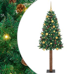 vidaXL Slim juletre med 300 LED gr&oslash;nn 180 cm PVC og Massivt Furu tre