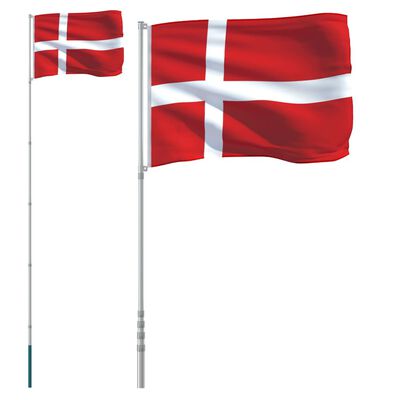 vidaXL Dansk flagg og stang 5,55 m aluminium