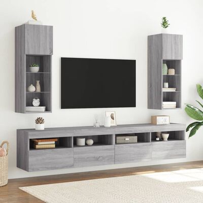 vidaXL TV-benker med LED-lys 2 stk grå sonoma 30,5x30x90 cm