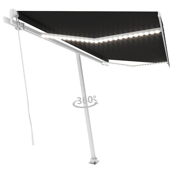 vidaXL Manuell uttrekkbar markise med LED 400x350 cm antrasitt