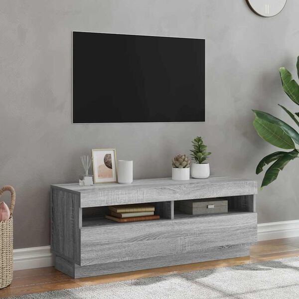 vidaXL TV-benk med LED-lys grå sonoma 100x35x40 cm
