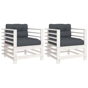 vidaXL Hagestoler med puter 2 stk hvit heltre furu