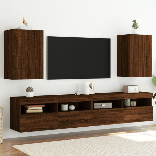 vidaXL Vegghengte TV-benker 2 stk brun eik 40,5x30x60cm konstruert tre