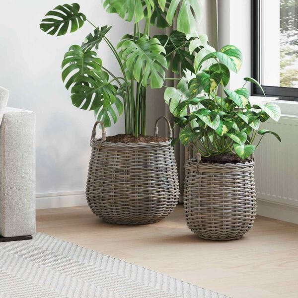 vidaXL Planterkurv med lagring 2 pcs Gr&aring; Lacak Rattan