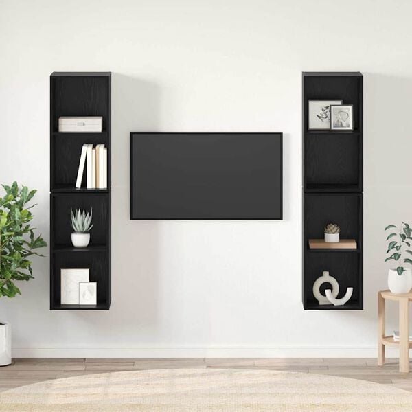 vidaXL TV-benksett 4 pcs Svart Eik 37 x 37 x 72 cm Konstruert tre