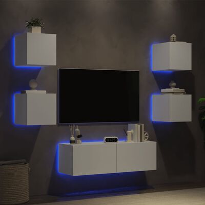 vidaXL Vegghengte TV-benker med LED 5 stk hvit