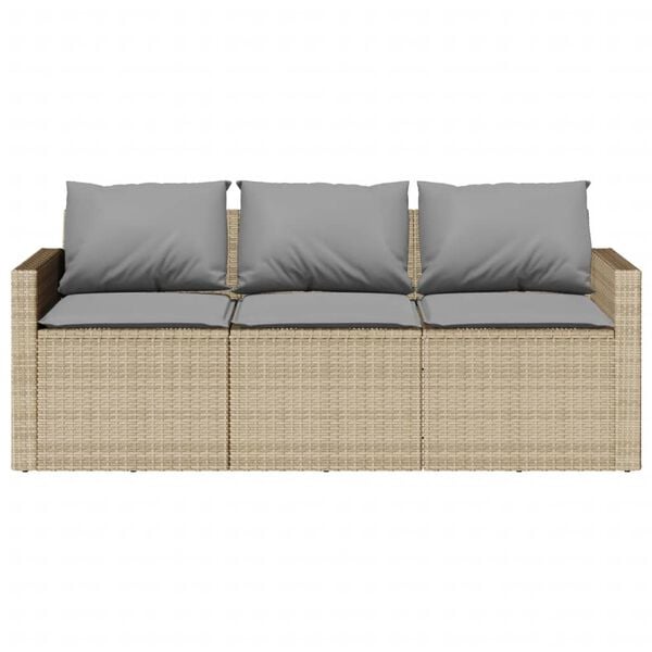 vidaXL Hagesofa med puter 3-seters beige polyrotting