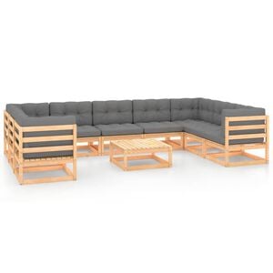 vidaXL Hagesofagruppe med puter 10 deler heltre furu
