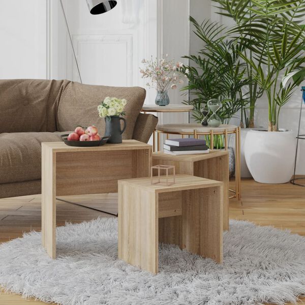 vidaXL Stablebare salongbord 3 stk sonoma eik konstruert tre