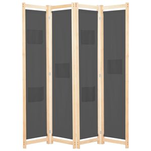 vidaXL Romdeler 4 paneler gr&aring; 160x170x4 cm stoff