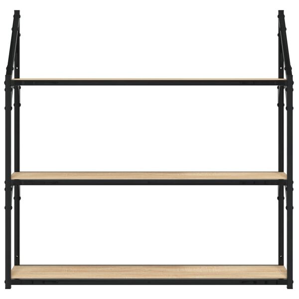 vidaXL Vegghylle 3 etasjer sonoma eik 80x21x78,5 cm konstruert tre