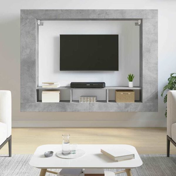 vidaXL TV-benk betonggr&aring; 152x22x113 cm konstruert tre