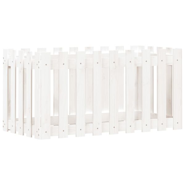 vidaXL Høybed med gjerdedesign hvit 100x50x50 cm heltre furu