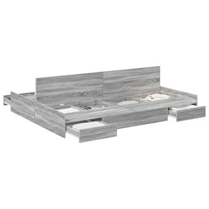 vidaXL Seng med lagring med d&oslash;r Gr&aring; Sonoma 150 x 200 cm Konstruert tre