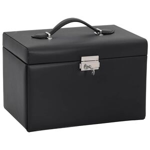 vidaXL smykkeskrin 3-lags med speil l&aring;sbar svart 26x18x17,5 cm