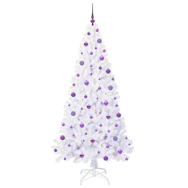 vidaXL Kunstig juletre med 300 LED med stativ Hvit 210 cm PVC og st&aring;l