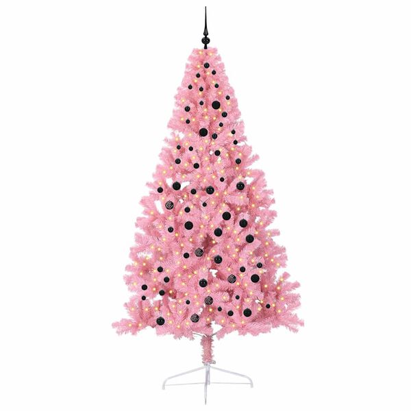 vidaXL Kunstig Forh&aring;ndsopplyst Juletre med 300 LED Rosa 240 cm PVC
