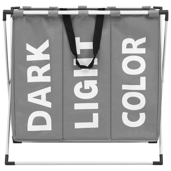 vidaXL Skittentøyskurv i tre seksjoner grå