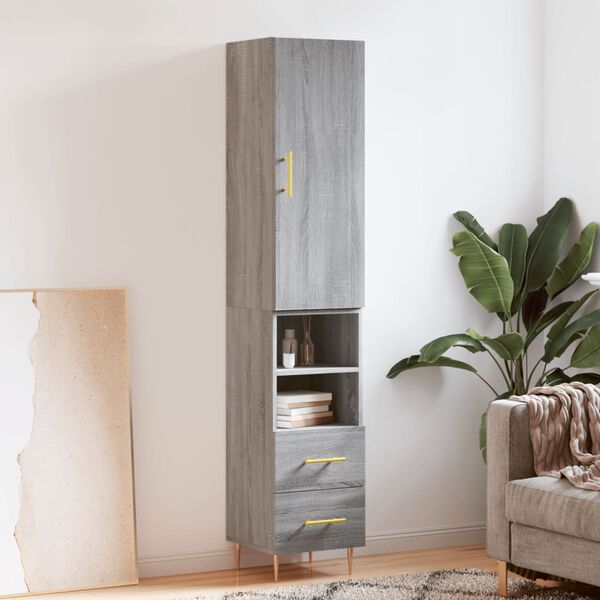 vidaXL Highboard gr&aring; sonoma 34,5x34x180 cm konstruert tre