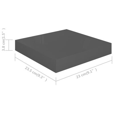 vidaXL Flytende vegghylle høyglans grå 23x23,5x3,8 cm MDF