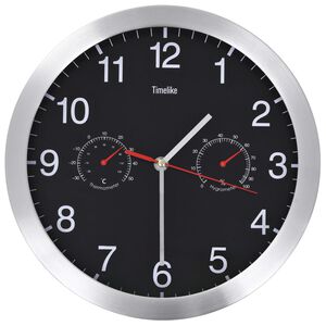 vidaXL Veggur med kvartsurverk hygrometer og termometer 30 cm svart