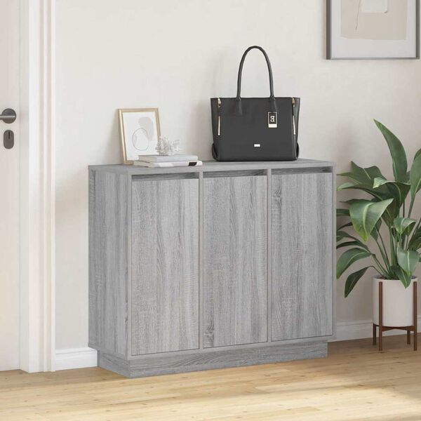 vidaXL LED sideboard med d&oslash;r Gr&aring; Sonoma 90 x 32 x 75 cm Konstruert tre