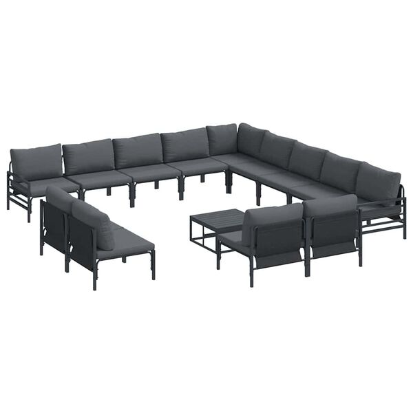 vidaXL Hagesofa Set med pute 14 pcs Svart St&aring;l