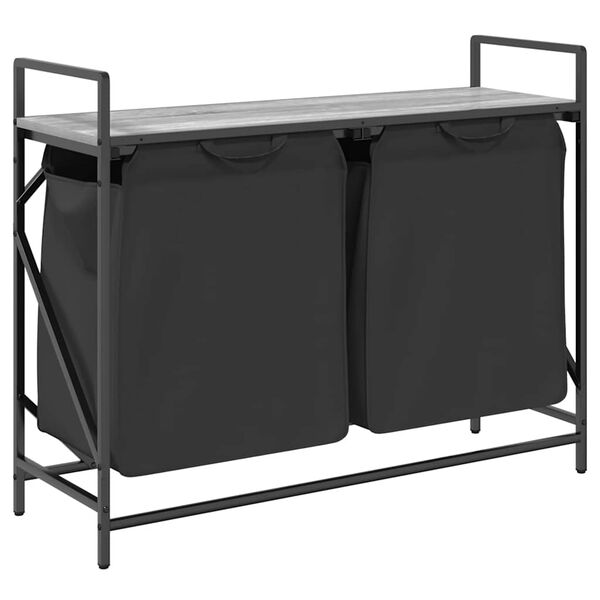 vidaXL skittentøyskurv 2 rom med hylle grå eik