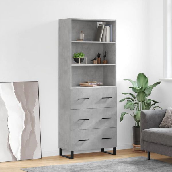 vidaXL Highboard betonggr&aring; 69,5x34x180 cm konstruert tre