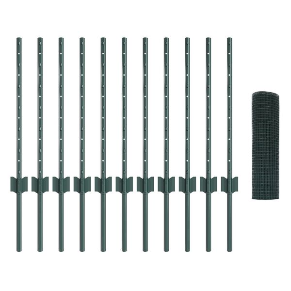 vidaXL Gjerde med stolpe gr&oslash;nn 0,6 x 25 m St&aring;l og PVC