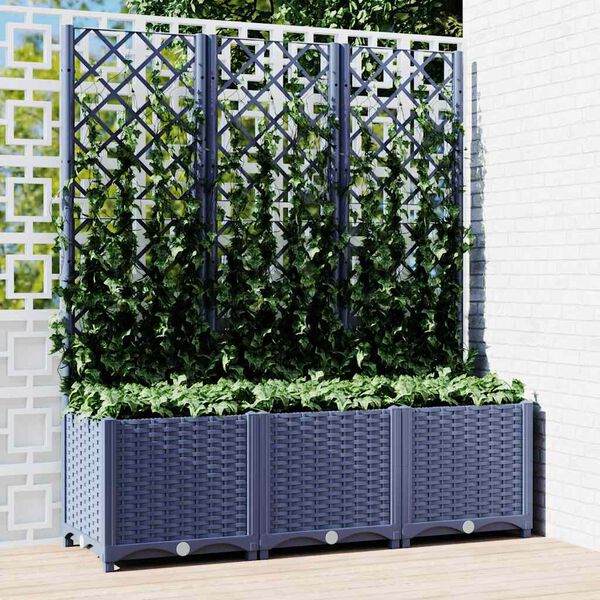 vidaXL Plantekasse med espalier blågrå 120x40x136 cm PP