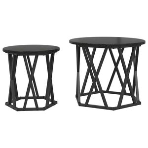 vidaXL Sidetabell 2 pcs Svart Eik Konstruksjonsvirke og st&aring;l