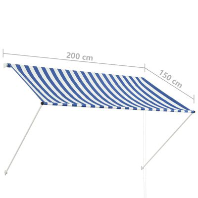 vidaXL Uttrekkbar markise 200x150 cm blå og hvit