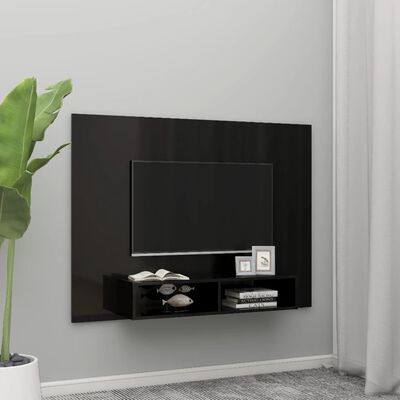 vidaXL Veggmontert TV-benk høyglans svart 135x23,5x90 cm sponplate