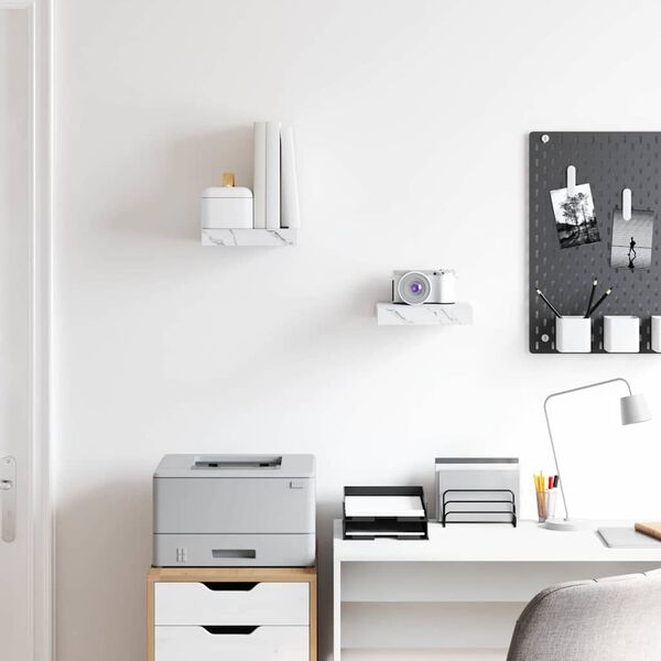 vidaXL Vegghylle 2 pcs Hvit marmor 23 x 23,5 x 4 cm Konstruert tre