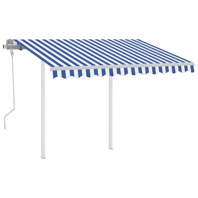 vidaXL Manuell uttrekkbar markise med stolper 3,5x2,5 m blå og hvit