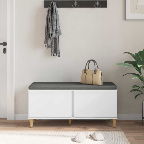vidaXL Gangbenk med pute med lagring med d&oslash;r Hvit 100 x 38 x 46 cm