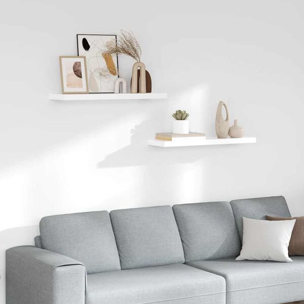 vidaXL Flytende vegghyller 2 stk h&oslash;yglans hvit 80x23,5x3,8 cm MDF
