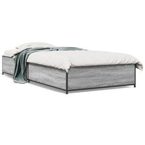 vidaXL Sengeramme gr&aring; sonoma 100x200 cm konstruert tre og metall