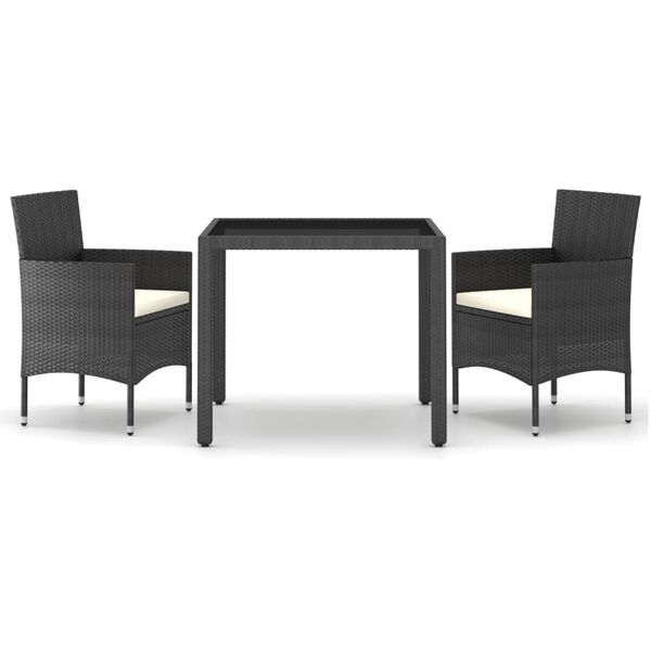 vidaXL Hagespisegruppe 3 deler polyrotting og herdet glass svart