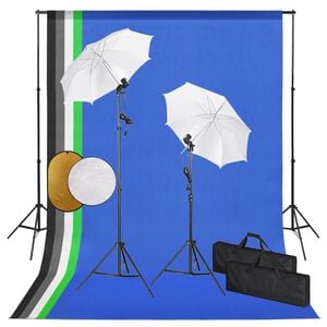 vidaXL Fotostudiosett med lamper, paraplyer, bakgrunn og reflektor